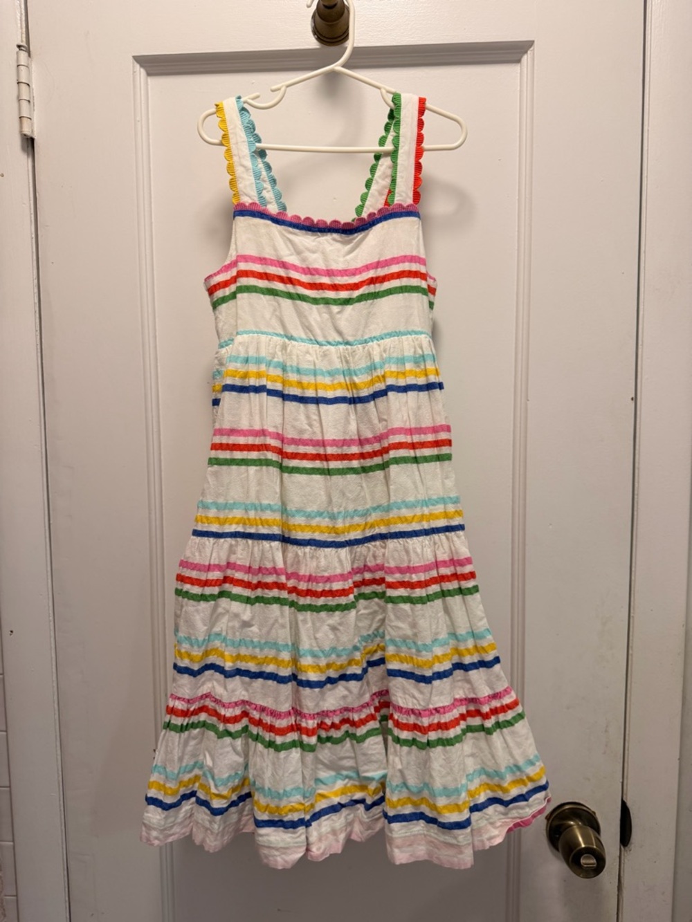 Mini Boden White Sundress with Rainbow Stripes